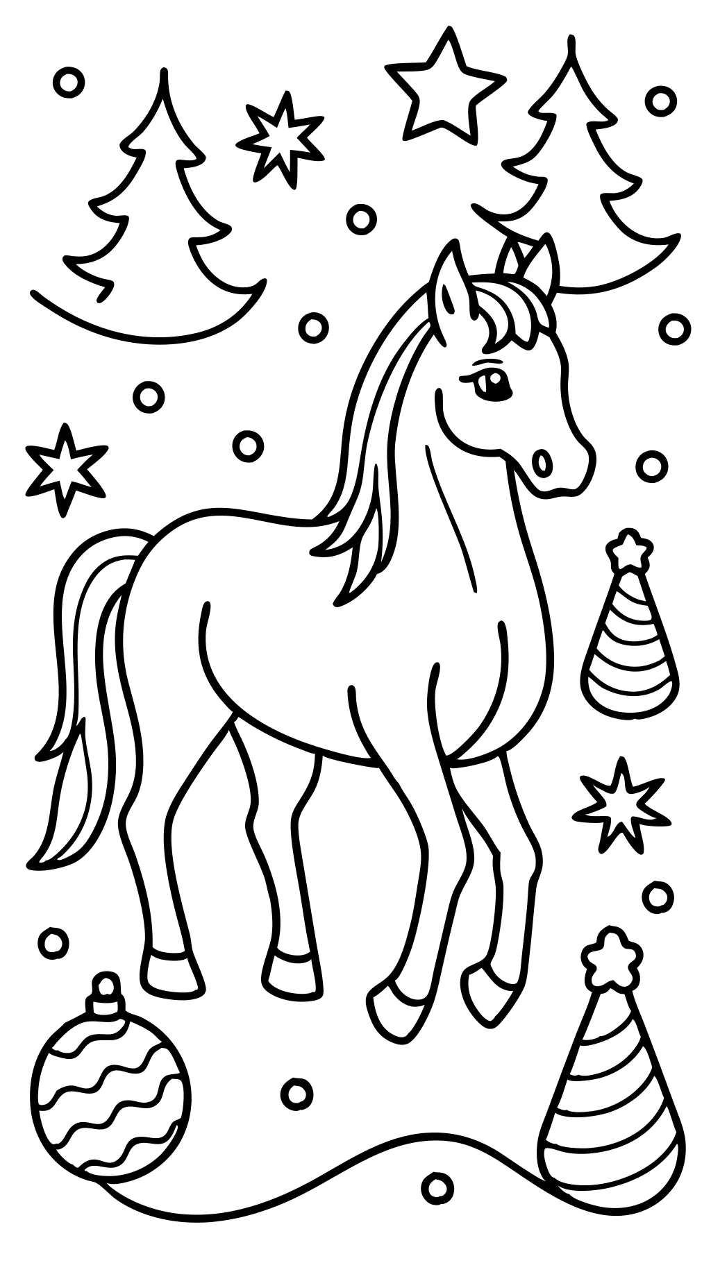 páginas para colorear de caballos de Navidad